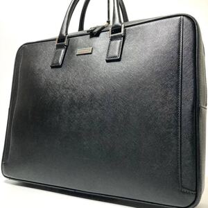 ●Burberry バーバリー●サフィアーノ ●ビジネスバッグ ブリーフケース トート カバン●ブラック 黒●書類カバンA4収納可能●1円〜