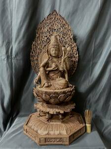 大型高62cm 仏教工芸品　総楠製　井波彫刻　極上彫　木彫仏像　如意輪観音菩薩座像