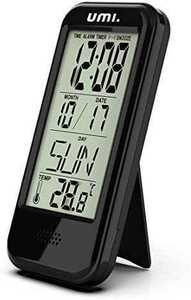 大型LCD デジタル置き時計 温度計 カレンダー付 アラーム スヌーズ 黒