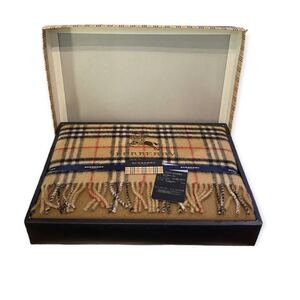 【未使用】BURBERRY バーバリー 綿毛布 ウール ひざ掛け チェック 箱 75×130 即決