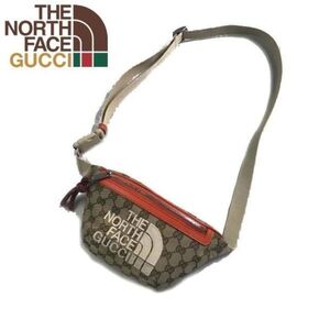 1円~!超限定!【正規新品】GUCCI THE NORTH FACE◆ベルトバッグ ボディバッグ イタリア製 ハーフドームロゴ 男女兼用 総柄 茶 210226-980