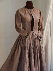 1900年 コットンプリントブラウス+スカート 博物館 セットアップ 綿 時代衣装 フランス アンティーク/J281
