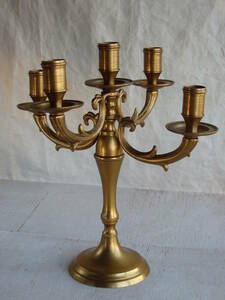 ｊフランスアンティーク ５灯　キャンドルスタンド 真鍮　ブラス　ホルダー 蝋燭立て 燭台 蚤の市 ブロカント ゴールド
