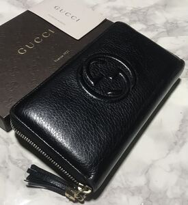 良品//正規品/鑑定済み/GUCCIソーホーGGラウンドジップ長財布/型番308280/ブラック