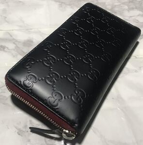 良品//正規品/鑑定済み/GUCCIシマGGラウンドジップ長財布/型番308005/外装ブラックリカラー品