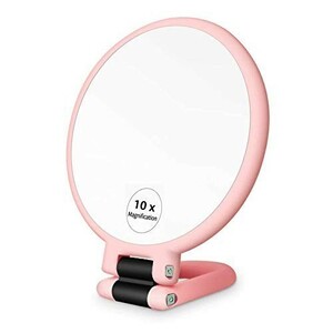 人気商品！ スタンドミラー 両面鏡 ピンク 折立式ハンドミラー 手鏡 メイクミラー 卓上鏡 10倍と等倍 化粧鏡