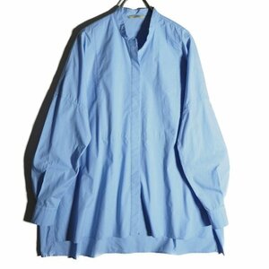 K5176f6　▼Curensology カレンソロジー▼　コットン バンドカラーシャツ ブルー F / オーバーサイズ ロング ブラウス 春～秋