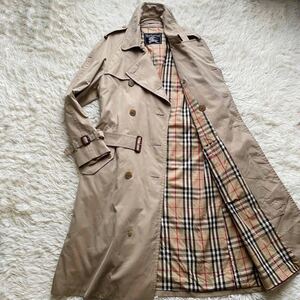 希少XL美品 メンズ Burberry バーバリー トレンチコート ノバチェック ダブル エポレット ベルト付 ベージュ 英国製 ロング丈 三陽商会