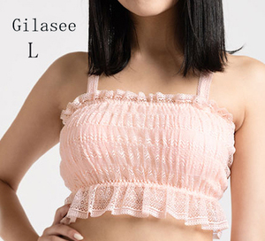 GiLasee　チューブトップ　胸元カバー　ベアトップ　ブラトップ　ブラジャー　下着　インナー　綿　レース　女性　L 