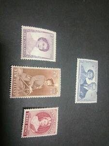トピカルテーマ：エリザベスII 世を描く切手、ニュージランド 1953/55 発行４種類＝＃298B 美品含む