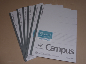 Ｂ５スマートキャンパスノート（ドット入り罫線）　Ｂ罫３０枚　グレー　６冊セット