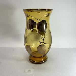 【送料無料即決】 BOHEMIA ボヘミア ガラス アンバー フラワーベース 花瓶 金彩 インテリア