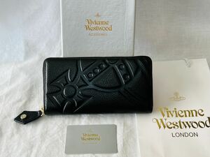 Vivienne Westwood ヴィヴィアンウエストウッド ラウンドファスナーレザーウォレット 長財布 ブラック オーブ エンボス加工 レディース