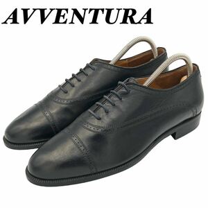 AVVENTURA 内羽根 クォーターブローグ 黒 UK6 イタリア製 幅狭ドレスシューズ レザーシューズ 革靴 ブラック ビジネスシューズ 