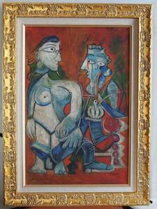 [Artworks]パブロ・ピカソ|平和の時代|裸婦とパイプを持つ男|1968年|肉筆|油彩|原画|パリ老舗画廊認証