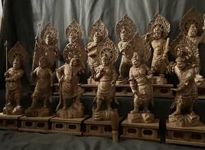 大型高46cm 井波彫刻　仏教工芸品　楠材製　極上彫　木彫仏像　十二神将一式