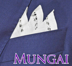 新品 ムンガイ リネン ポケットチーフ レース イタリア製 ストラスブルゴ取扱 手縫い 麻 白 ホワイト MUNGAI STRASBURGO