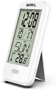 大型LCD デジタル置き時計 温度計 カレンダー付 アラーム スヌーズ 白