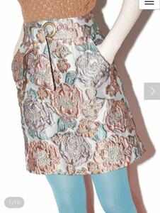 LILY BROWN リリーブラウン ウエストリボン台形スカート サイズ0 ジャガード 刺繍
