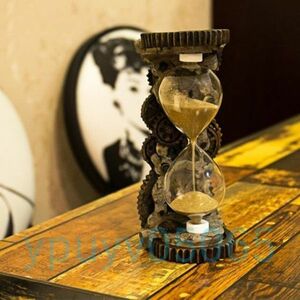 yp31020:レトロ アンティーク 砂時計 ブラウン 家 ギア 時間 工芸 ギフト 抗金属 タイマー 時計 インテリア