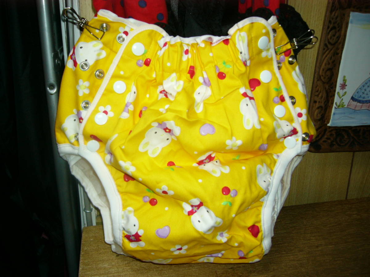 懐古　大人おむつカバー　オレンジ白のギンガムチェック　Lサイズ　金属ホック未使用 懐古 大人おむつカバー オレンジ白のギンガムチェック Lサイズ 金属