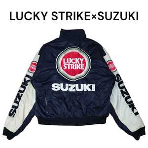 SUZUKI×ラッキーストライク　リバーシブル　ビッグロゴ刺繍　ナイロンジャケット　レーシングジャケット 