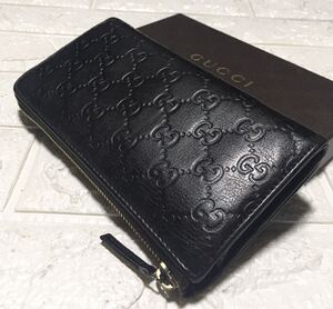 本物/鑑定済みGUCCIシマL字ジップ長財布/ダークブラウン/型番332747