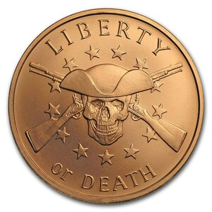 [カプセル付き] (新品) アメリカ「自由を与えよ。然らずんば死を」純銅 赤金 1常衡オンス メダル