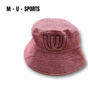 超美品 M・U・SPORTS ミエコウエサコ スポーツ バケットハット 帽子 ウール混 ビッグロゴ デカロゴ 赤 日本製 フリー F