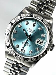 【1年保証】 ロレックス　デイトジャスト　アイスブルー文字盤　天然ダイヤモンド 極美品　腕時計　自動巻き　メンズ　36mm　1601 
