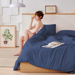 ◆上品なコーディネイトを楽しめる◆ ネイビー 寝具カバー 4点セット 洗える 滑らか インテリア 新生活 模様替え ベッド セミダブル
