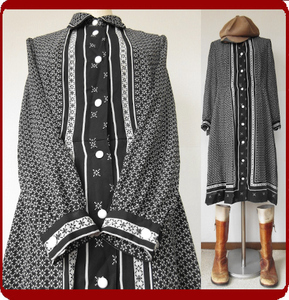 古着♪レトロ・Vintage東京スタイル黒モダンワンピ♪70s60s70年代60年代ヴィンテージ日本製衣装式昭和ロマン大きめアンティーククラシカル