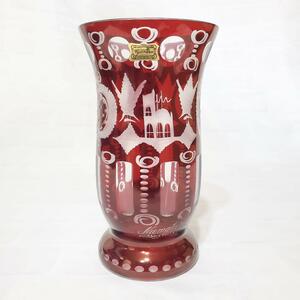 (D0023)BOHEMIA GLASS ボヘミアグラス ガラス エーゲルマン 花瓶 ブラウン