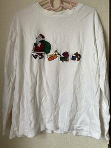 希少！海外購入　レディースWestboundクリスマスサンタさん刺繍ロンT Ｌ　白