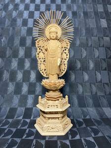木彫り仏像　阿弥陀如来　仏教美術　高23cm