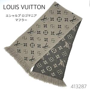 LOUIS VUITTON ルイヴィトン 413287 エシャルプ ロゴマニア グレー系 ウール×シルク マフラー