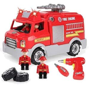 REMOKING 車おもちゃ 組み立ておもちゃ 消防車おもちゃ DIY 車セット おもちゃ 男の子 おもちゃ 女の子 サウンドポンプ消防車 子供向け