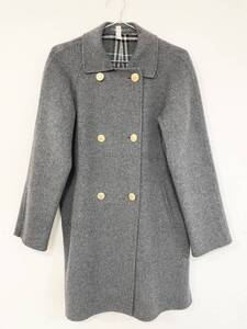 1円~ ☆【Burberrys バーバリーズ ロングコート】バーバリー 羊毛×カシミヤ 裏地チェック柄 濃グレー レディース クリーニング済み ☆