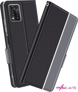 ZTE Libero 5G III ケース 手帳型 内蔵マグネット カード入れ スタンド機能 Libero 5G III スマホケース (ブラック+グレイ)