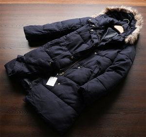 新品HX68－軽量 中綿 ふんわりコート　レディース　L フェイク-ダウン ジャケット 脱着 フードecoファー 肉厚コート