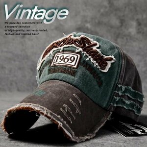 ROCK SHARK ダメージ加工 Vintage キャップ 帽子 メンズ レディース 7987727 グリーン 新品 1円 スタート