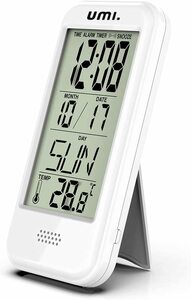 デジタル目覚まし時計 LCD大画面 置き時計 カレンダー温度表示 白