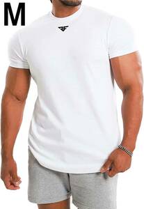 ジムTシャツ 筋トレ ショートスリーブ メンズ Tシャツ 白 M