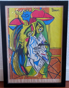 パブロ ピカソ Pablo Picasso 泣く女 1937年 ミクストメディア 泣く女性 オフィシャルスタンプ 油彩 水彩 パステル 肉筆 原画 模写