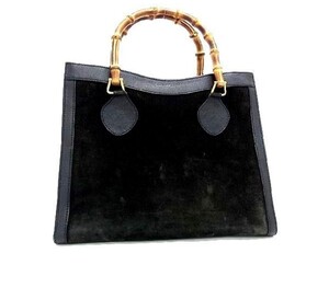 1円 GUCCI グッチ バンブー スエード×レザー ハンドバッグ トートバッグ 手提げ 手持ちかばん ブラック系