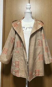 着物リメイク 紬のフード付きジャケット　L〜LLサイズ 日除けにも