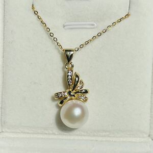 【本真珠】パールネックレス　ペンダント可愛い　ダイアモンド s925 刻印有 天然石ネックレス ペンダントトップ 