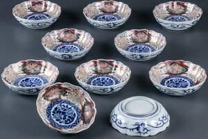 【古伊万里】『 大聖寺伊万里 金襴手草花文なます皿 10客 11967 』10枚組 料亭 日本料理 懐石 和食器 焼物 陶芸 器 酒器 小鉢
