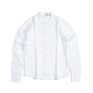 新着 新品 グランサッソ GRAN SASSO シャツ バンドカラー 長袖 メンズ リネン 100% ホワイト 380650-50