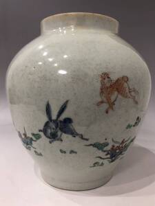 個人蒐集蔵 本歌 古伊万里 柿右衛門色絵草花兎図壺 花生 色絵柿右衛門を代表する様な名作品